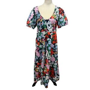 Cottagecore Puff Sleeve Floral Midi Dress Old Navy Smocked Summer Size L